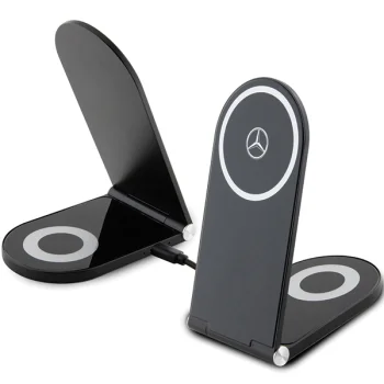 Mercedes Silver Stars MagSafe Foldable 2in1 15W Wireless Charger - Black
