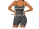 Women\'s Push Up Fitness Sports Romper, Short, S/M, Grey