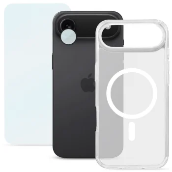 Apsaugos rinkinys „trys viename“ Roobix iPhone 17 Air (MagSafe dėklas + stiklas + kameros apsauga), skaidrus