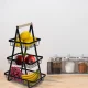 Three-Tier Fruit and Vegetable Basket, Metal and Wood, Black