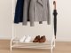 Metal Freestanding Clothes Rack with Shoe Shelves, White