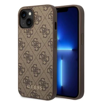 Guess iPhone 15 Plus Case 4G Metal Gold Logo, Brown