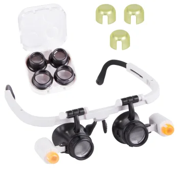 Headband Magnifier Glasses with 2 LED Lights and Lenses 6x 10x 25x