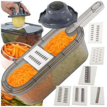 Multifunctional Vegetable and Fruit Grater Slicer with Container, Grey