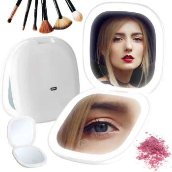 Folding LED Makeup Mirror with 5x Magnification