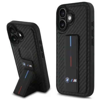 BMW iPhone 16 Case M Grip Stand Smooth and Carbon, Black