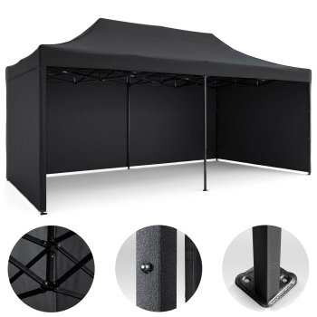 Plonos Garden Pavilion with 3 Walls 3x6m Black