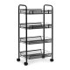 ModernHome 4-Tier Metal Utility Cart, Rolling Storage Trolley for Kitchen & Bathroom, Black