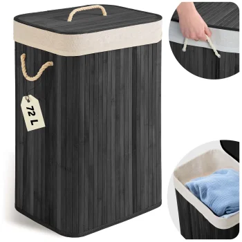 Massido 72 L Bamboo Laundry Basket with Lid & Removable Cotton Liner