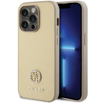 Guess iPhone 15 Pro Max Case 4G Strass Metal Logo, Gold