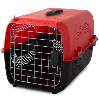 Pet Animal Carrier Cage Bag for Transportation (Cats, Dogs, Rabbits), Black-Red