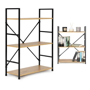 Modernhome CWJ602480LG Wild Oak Wooden Shelf with Metal Frame, 3 Shelves, Loft Style