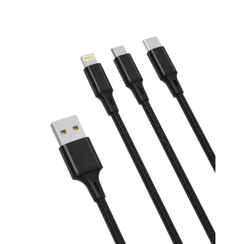 XO NB173 3-in-1 USB Cable to Lightning, USB-C, microUSB 1.2 m 2.4A Black