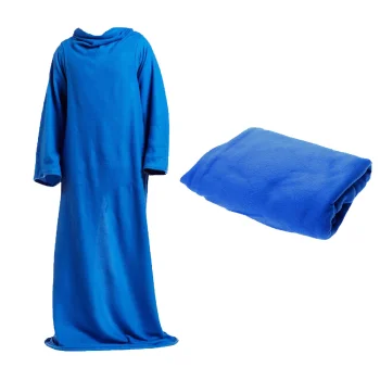 Oversized Fleece Wearable Blanket with Sleeves, 138x180 cm, Blue