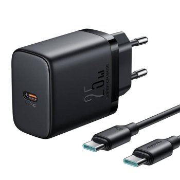 Joyroom JR-TCF11 Wall Charger 25W USB Type C + Charging Data Cable ( Type C to Type C ) 3A, Black