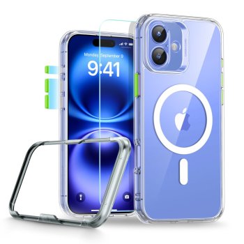 ESR Classic Pro Set Halolock MagSafe Case and Screen Protector for iPhone 16, Clear