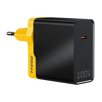 FNIRSI EU 100W PD USB-C GaN Power Supply 100W, Yellow and Black