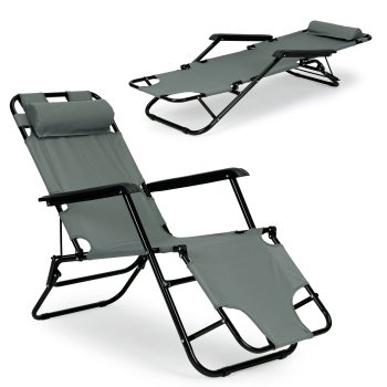 Folding Garden Lounger with Headrest MultiGarden ZRL010, Grey