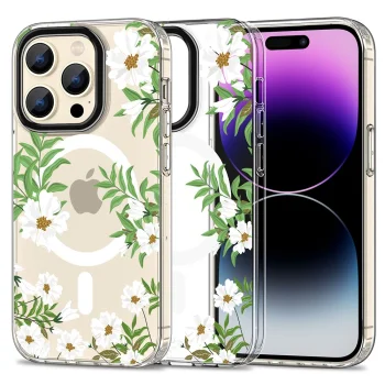 Tech-Protect iPhone 15 Pro Max Case MagMood MagSafe, Daisies with Leaves