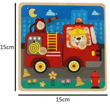 Wooden Puzzle for Kids Fire Truck, 15x15 cm