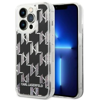 Karl Lagerfeld Liquid Glitter Monogram Case for iPhone 14 Pro, Black