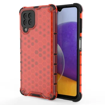 Samsung Galaxy A22 4G Case Honeycomb Armor Cover with TPU Bumper, Red