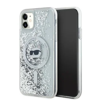 Karl Lagerfeld Liquid Glitter Choupette Head MagSafe dėklas iPhone 11 / Xr, skaidrus