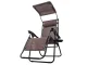 Garden Beach Deck Chair Folding Sunbed with Canopy and Cup Holder, Brown