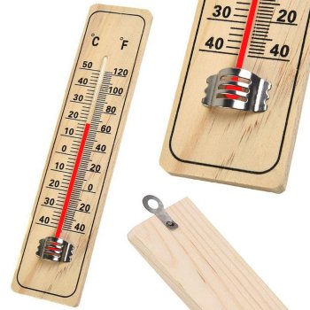 Wooden outdoor indoor home thermometer