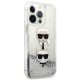 Karl Lagerfeld iPhone 13 Pro Max vāciņš Liquid Glitter Karl & Choupette, sudraba