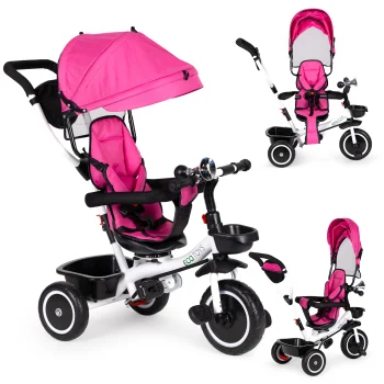 ECOTOYS 360° Rotating Tricycle Stroller with Canopy, Pink