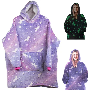Warm Oversize XXL Blanket Hoodie 2in1, Glow in the Dark, Purple