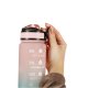 Motivational Water Bottle with Time Marker Reminder Tracker Leak-proof BPA Free, 1L, Pink-Blue