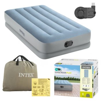 INTEX 64157 Single Air Mattress 191x99x36 cm with Built-in USB Electric Pump