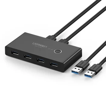 Ugreen US216 USB 3.2 Gen 1 Switch Box Hub for 2 Computers, 4 Ports, Black