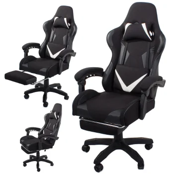 Gaming and Office Chair with Retractable Footrest, Black