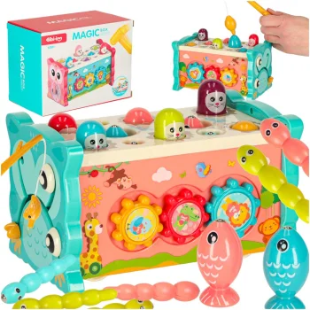 Bibi-inn 8-in-1 Baby Activity Cube with Hammer and Fishing Game, Blue