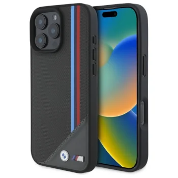 BMW M Meshed Tricolor Stripes MagSafe Case for iPhone 16 Pro Max - Gray
