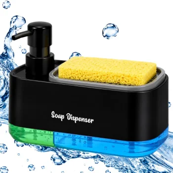 Dish Soap and Hand Soap Dispenser with Sponge, Black/Transparent