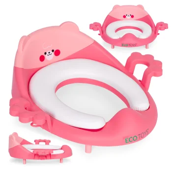 ECOTOYS Children's Toilet Training Seat with Handles and Soft Cushion, Pink