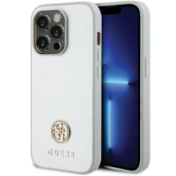 Guess iPhone 15 Pro Case 4G Strass Metal Logo, Silver