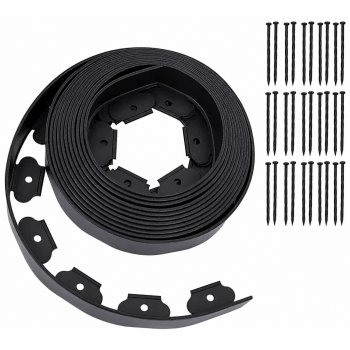 Flexible Garden Edging 20m with 60 Pegs, Black