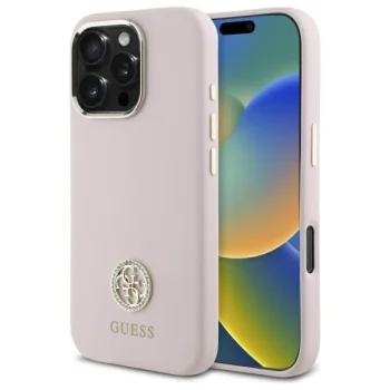 Guess GUHCP16LM4DGPP iPhone 16 Pro 6.3" light pink/pink hardcase Silicone Logo Strass 4G