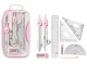 Geometry Drawing Set with Compasses, Ruler and Case, 9 Pieces, Pink