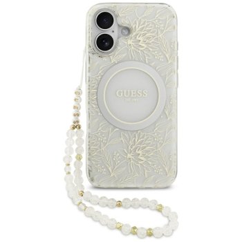 Guess IML Flowers Electro Pearl Strap MagSafe Phone Case Cover iPhone 17 - white