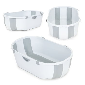 ECOTOYS Foldable Baby Bath Tub with Temperature Sensing Drain, Grey