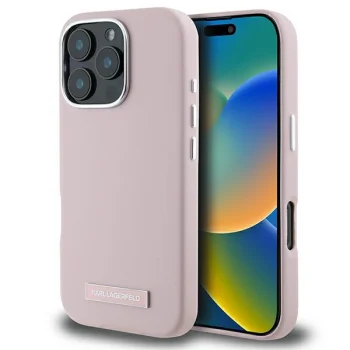 Karl Lagerfeld FW Metal Plate Case for iPhone 16 Pro, MagSafe, Pink