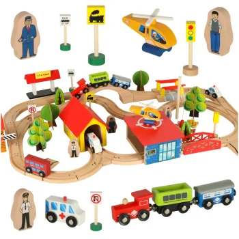 Wooden Train Track Set with City 69 Pieces