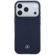 Mercedes Leather Semi Wrap Wood Effect MagSafe Case for iPhone 17 Pro Max, Navy Blue