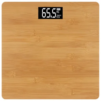 Bamboo Electronic Bathroom Scales with LCD Display and Thermometer, 180 kg